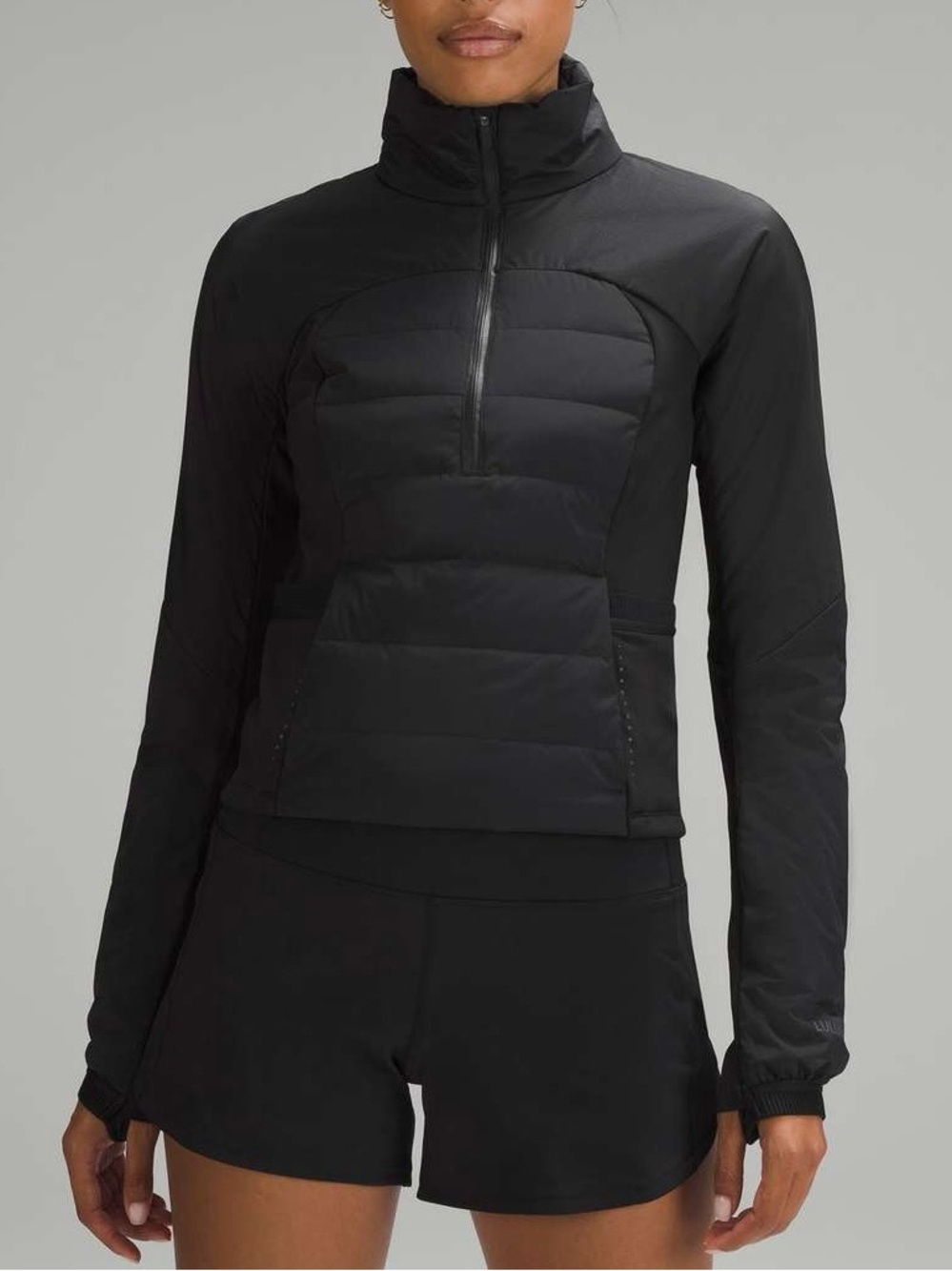 Lululemon Down For It All Cropped Half Zip Pullover Jacket Black Size 10